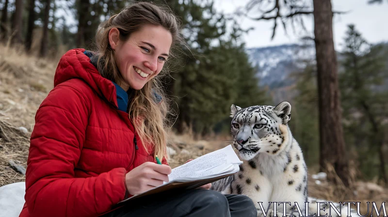 Snow Leopard and Her Friend AI Image