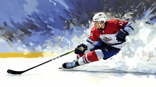 Dynamic Ice Hockey Painting of Athlete