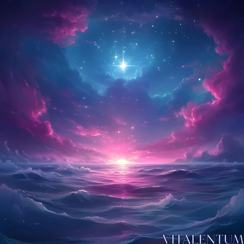 Pink and Blue Ocean at Sunset AI Image