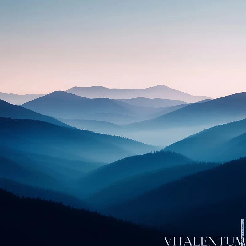 Layered Blue Mountain Range Landscape AI Image