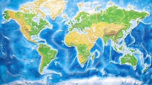 Geographic World Map with Land and Sea