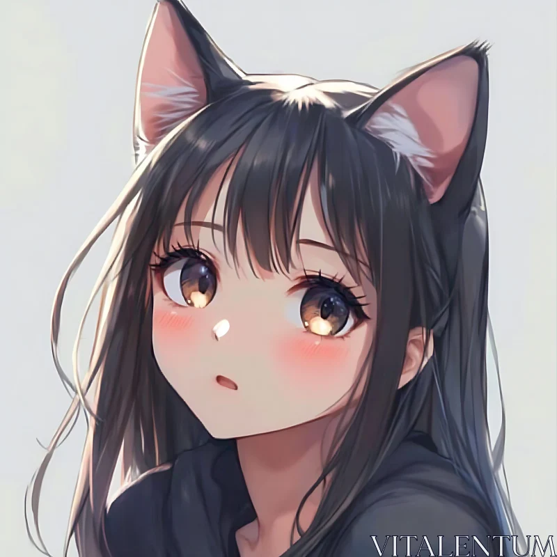 Cute Anime Girl with Cat Ears AI Image