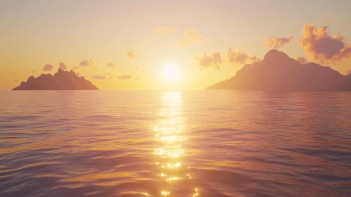 Calm Ocean Sunset With Islands