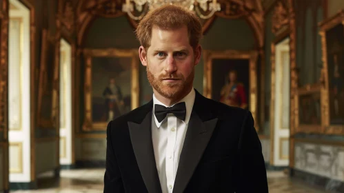 Prince Harry in an Opulent Hall