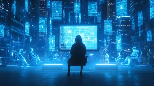 Neon Cityscape with Virtual Reality Elements