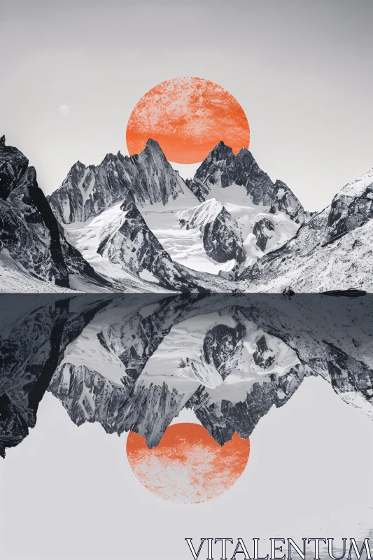 AI ART Reflective Mountain Range at Sunset