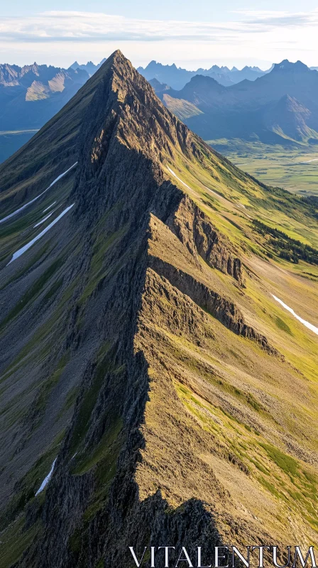 Golden Light on Rugged Mountain Ridge AI Image