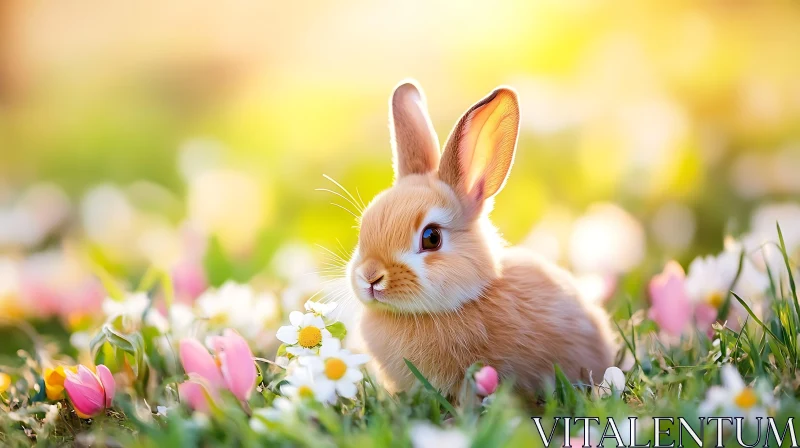 Bunny in a Flower Meadow AI Image