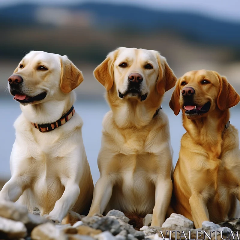 Golden Labradors in Natural Setting AI Image