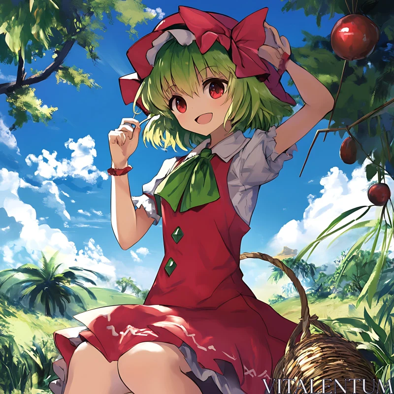 Summer Anime Girl with Basket AI Image