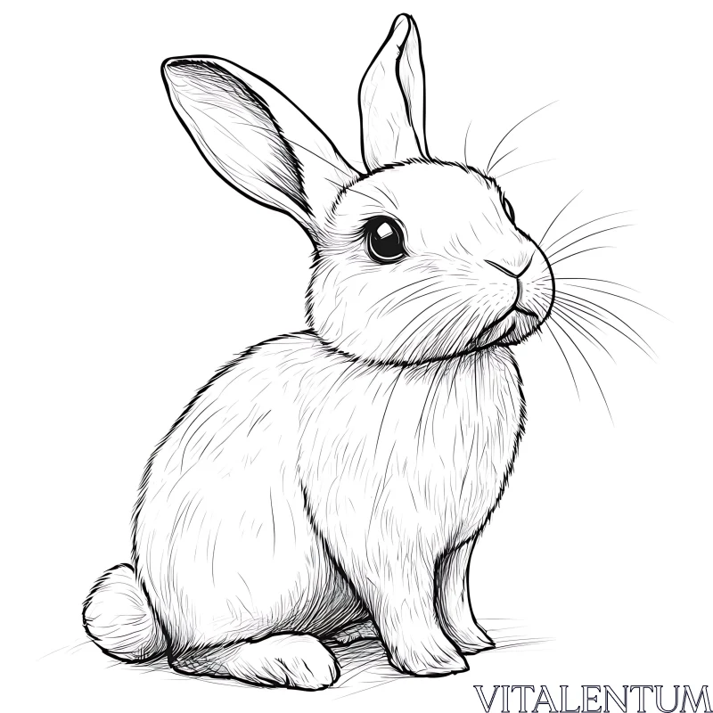 Monochrome Rabbit Drawing - Fine Line Art AI Image