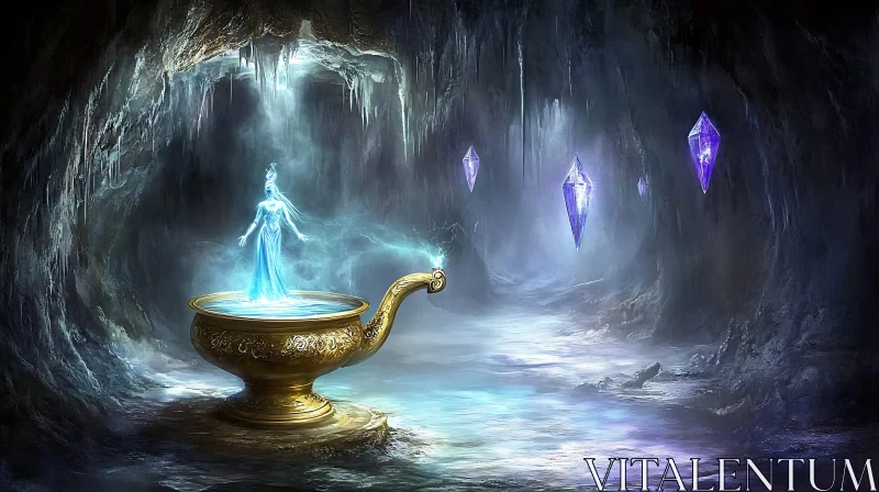 Mystical Chalice in a Crystal Cave AI Image