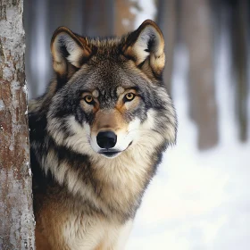 Lone Wolf in Snowy Woods