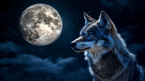 Lunar Wolf Portrait Under Moonlight