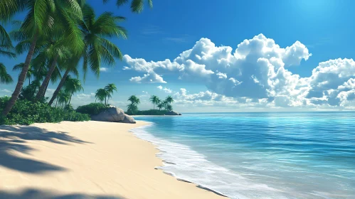 Seascape with Palm Trees and Clear Sky