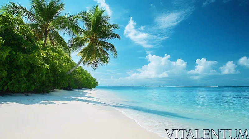 Peaceful Island Beach with Palm Trees AI Image