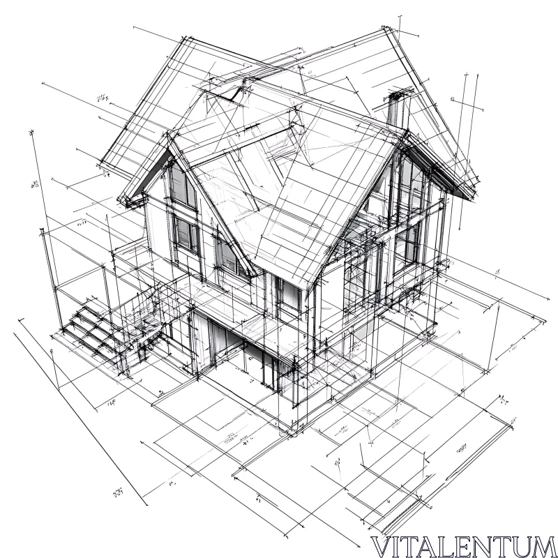 Architectural House Plan Technical Illustration AI Image