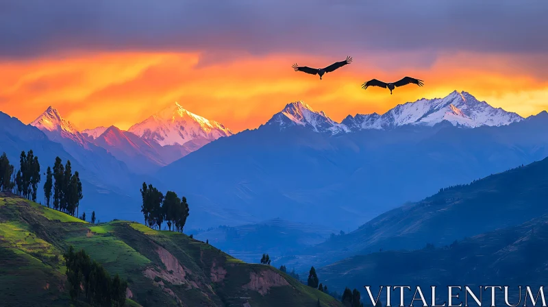 AI ART Sunset Over the Mountains