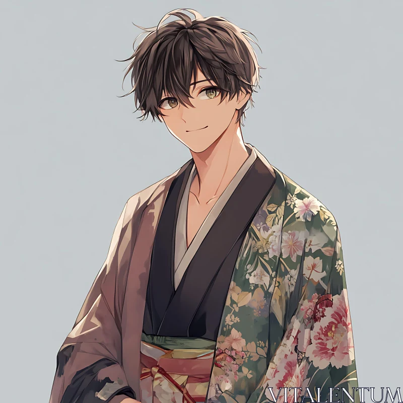 AI ART Traditional Anime Character with Floral Kimono