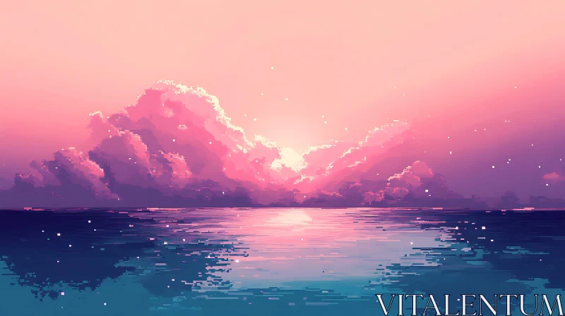 Pink Sunset Pixel Art Seascape AI Image