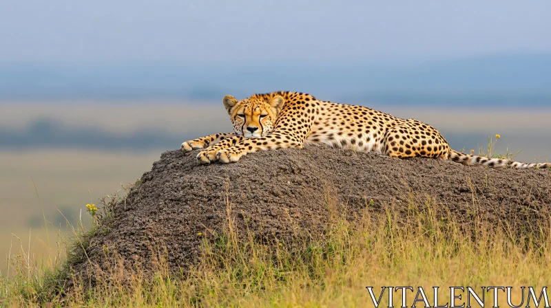 Cheetah Lounging in the African Savannah AI Image