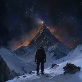 Night Ascent Snowy Mountain