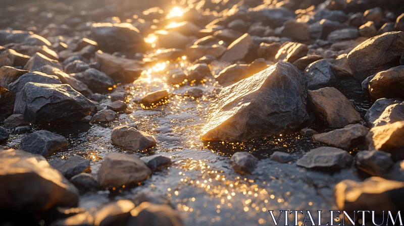 Sunlit Rocky Riverbed AI Image