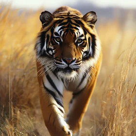 Striking Tiger Among Tall Grasses