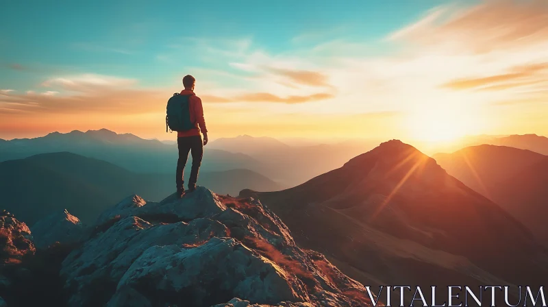 Man on Mountain at Sunrise AI Image