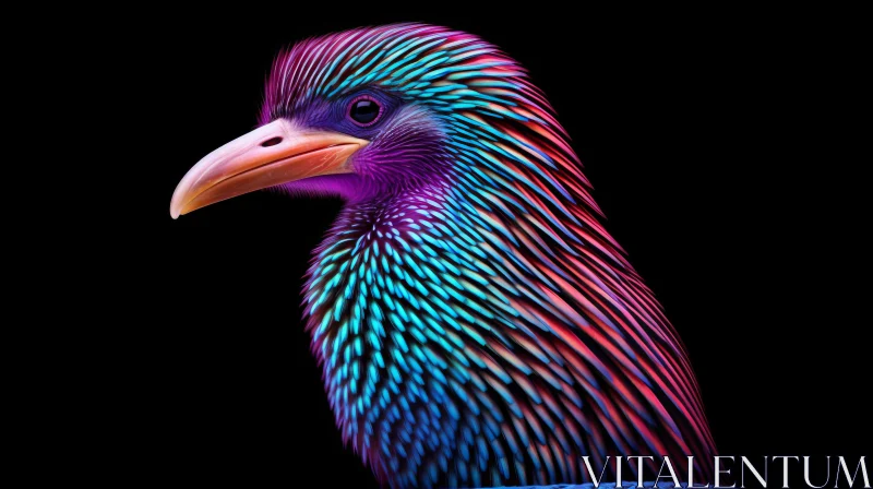 Colorful Bird on Black Background - Vibrant Rainbow Colors AI Image