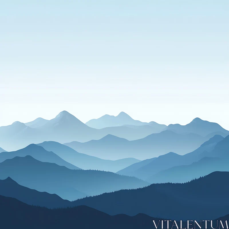 AI ART Layered Blue Mountains