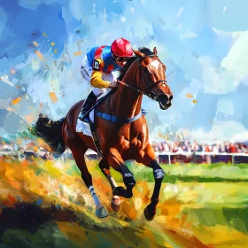 Dynamic Horse Racing Scene with Jockey