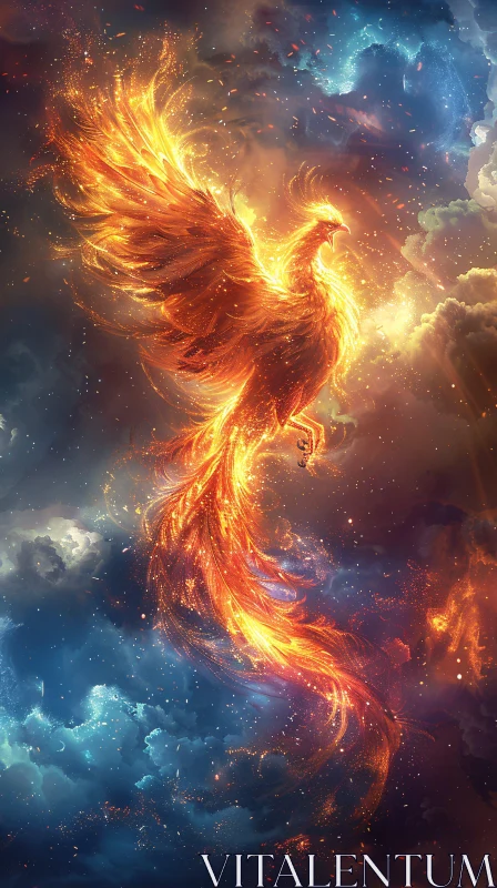 AI ART Fiery Phoenix Soaring Amidst Ethereal Clouds