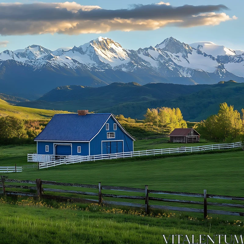 Mountain Barn Scene AI Image