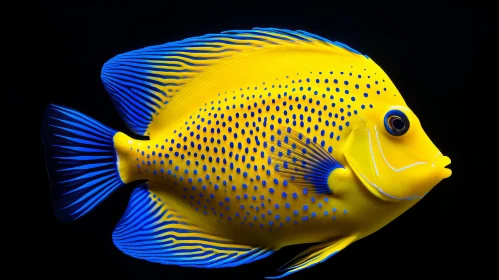 Exotic Blue and Yellow Fish Against a Black Background