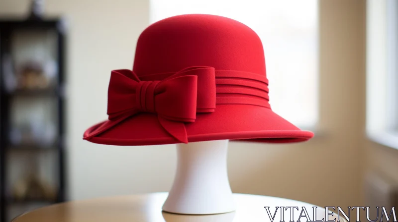 Exquisite Red Hat with Bow | Vintage-Inspired Fashion AI Image
