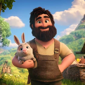 Cartoon Man Holding Rabbit