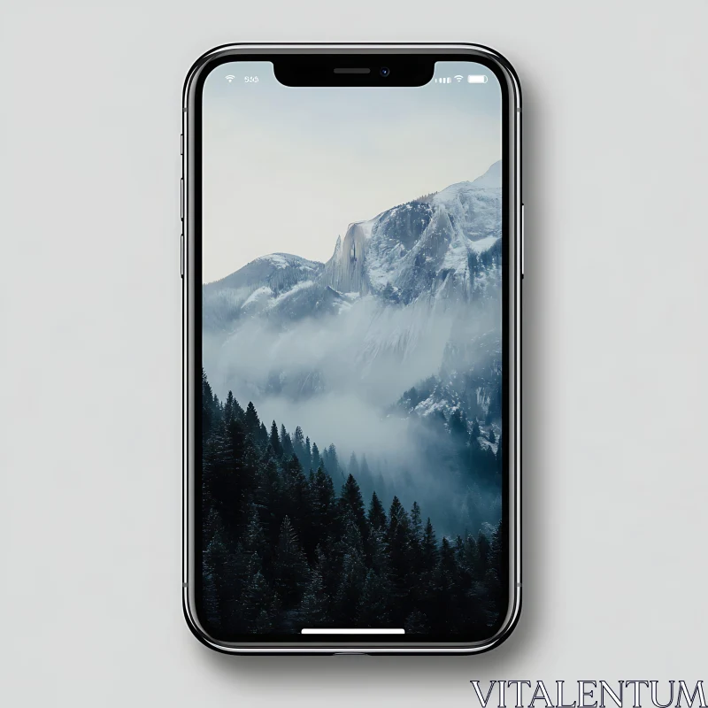 AI ART Iphone displaying Mountain Scenery