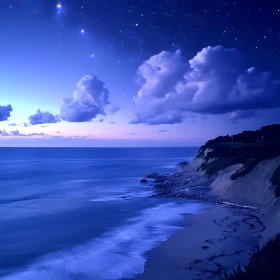 Night Seascape with Stars and Clouds