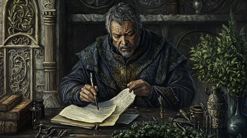 A Portrait of a Scribe in His Study