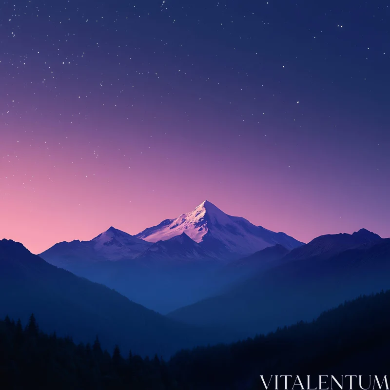 AI ART Night Sky Over Snow-Capped Mountains