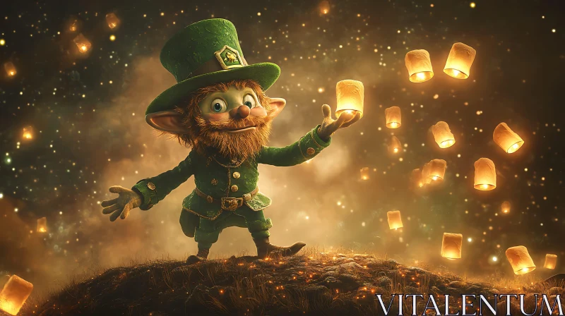 AI ART Magical Leprechaun with Lanterns