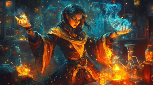 Mystical Wizard Performing Alchemy