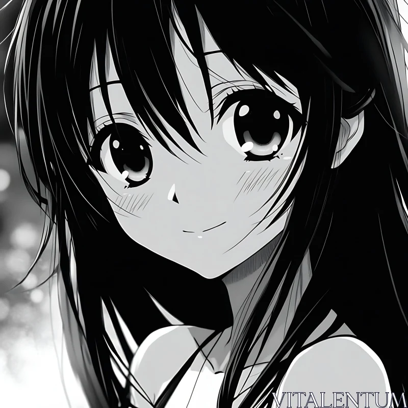 Black and White Anime Girl Art AI Image