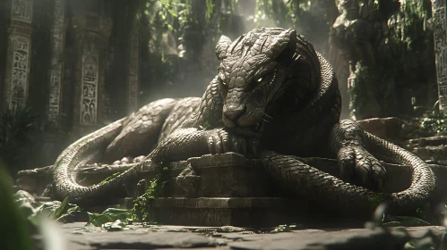 Ancient Jungle Serpent Panther Sculpture