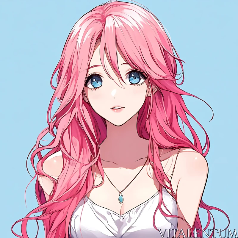 AI ART Pink-Haired Anime Girl with Blue Eyes