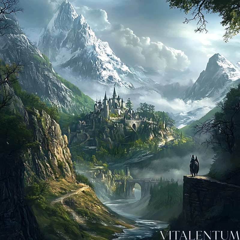 AI ART Serene Mountain Castle View