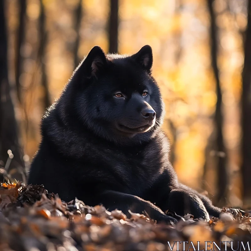 Serene Black Dog in Autumn Woods AI Image