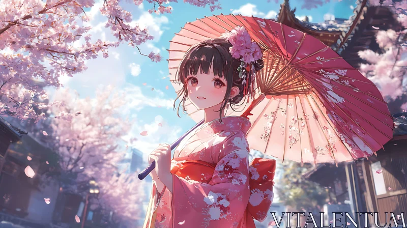 Japanese Spring Blossom Anime Scene AI Image