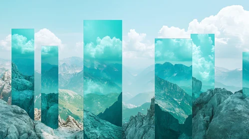 Abstract Mountain Landscape in Teal Tones